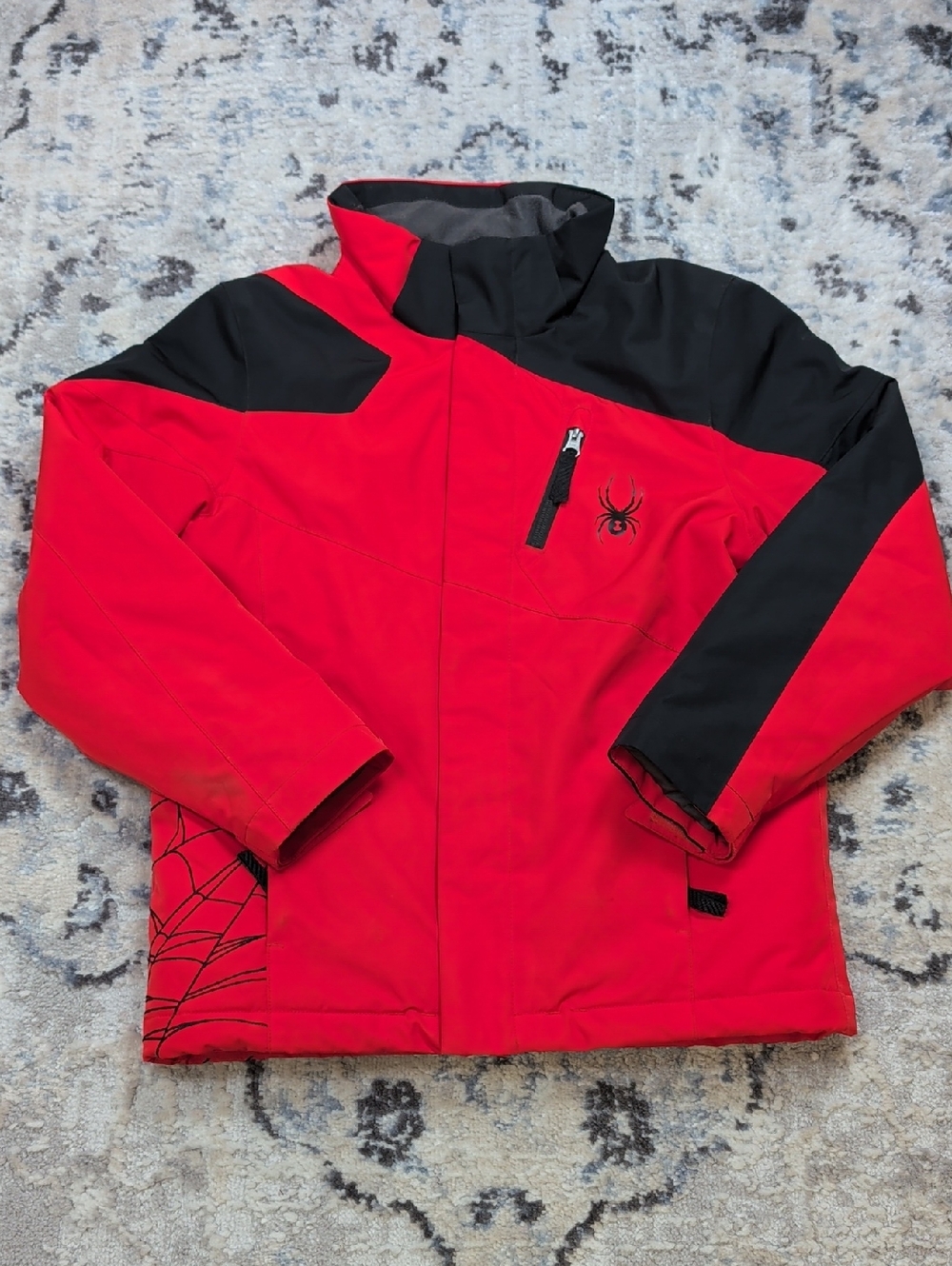 Spyder Boys Ski Jacket Red Black Insulated Snow Coat Size 12